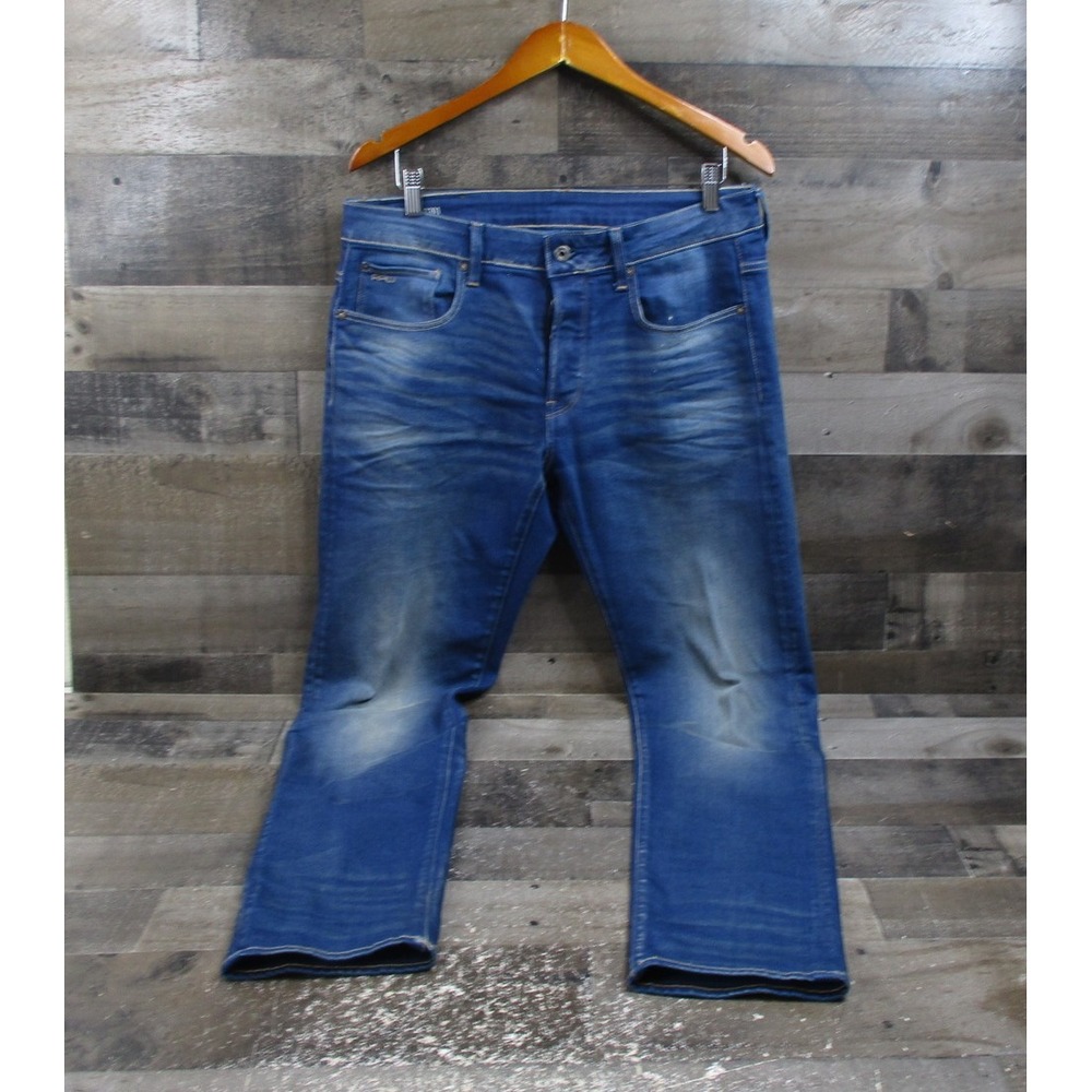 G-Star RAW Jeans Mens 32x32 Blue 3301 Slim Straight Distressed Faded Denim